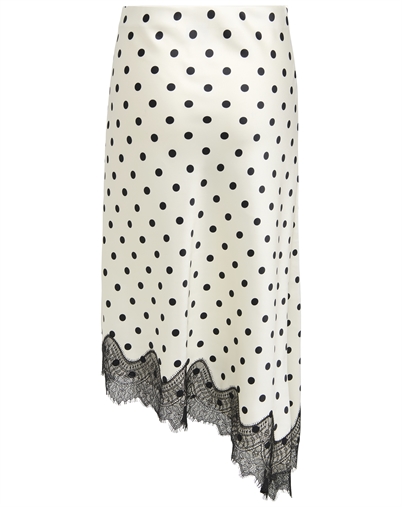 Only - ONLBella Slanted Satin Lace Nederdel - Cloud Dancer/Black Dot